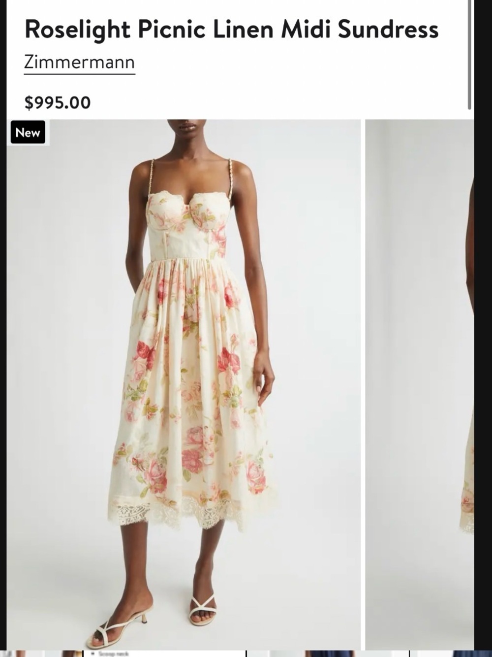 Zimmermann Cream Midi Sundress with Pink Floral Print